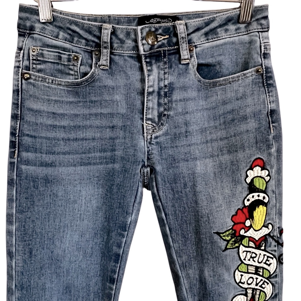 ED HARDY Y2K TRUE LOVE / LOVE ETERNAL WIDE LEG JEAN WOMEN’S SIZE 24 - Picture 2 of 15